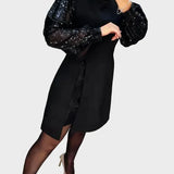 Iwona - Elegantní šaty s lesklými balónovými rukávy