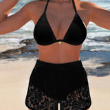Laluna® | Elegantní jednobarevný krajkový bikinový set