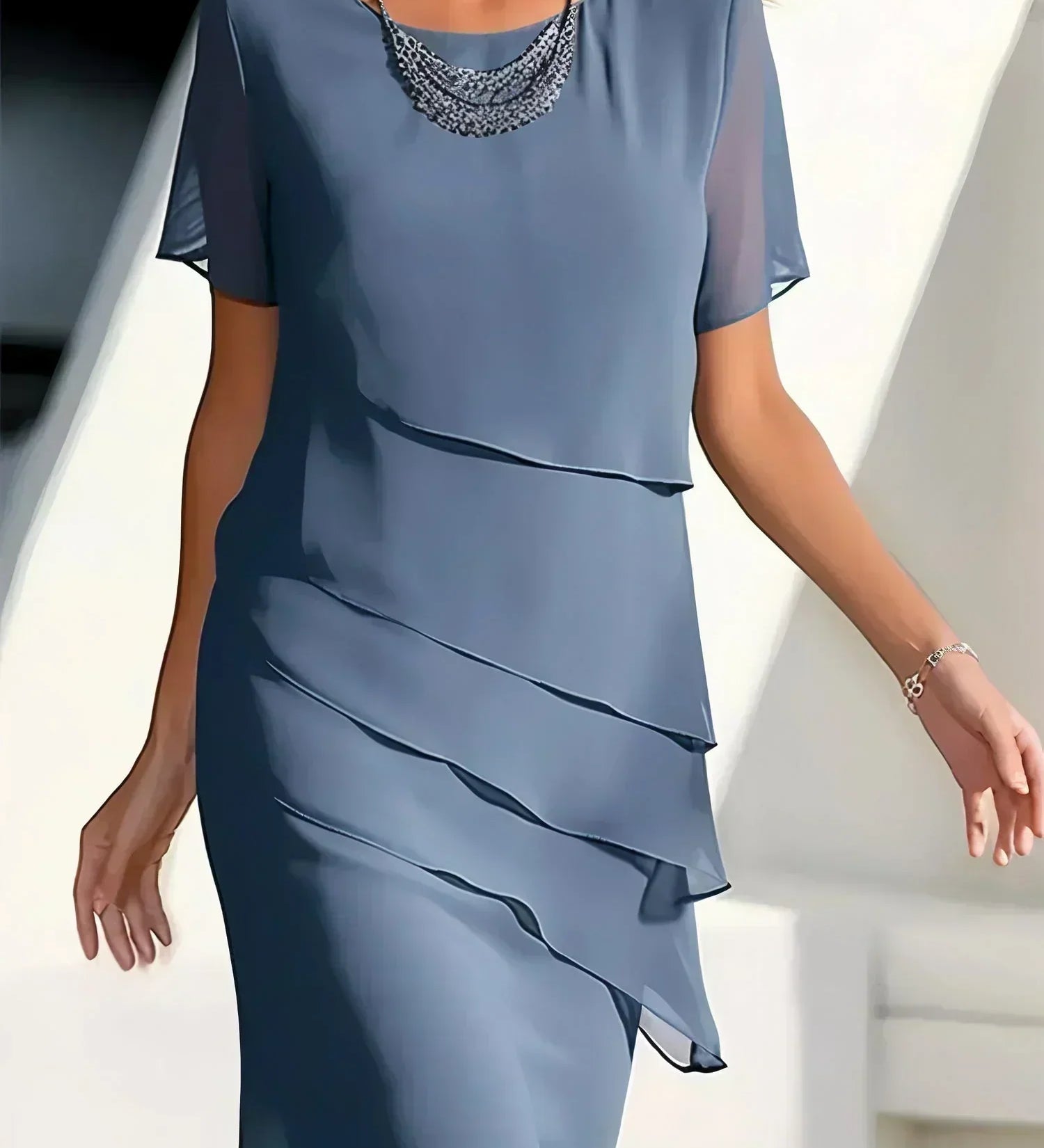 Ilinca – Midi šaty z chiffon s překrývajícími se vrstvami