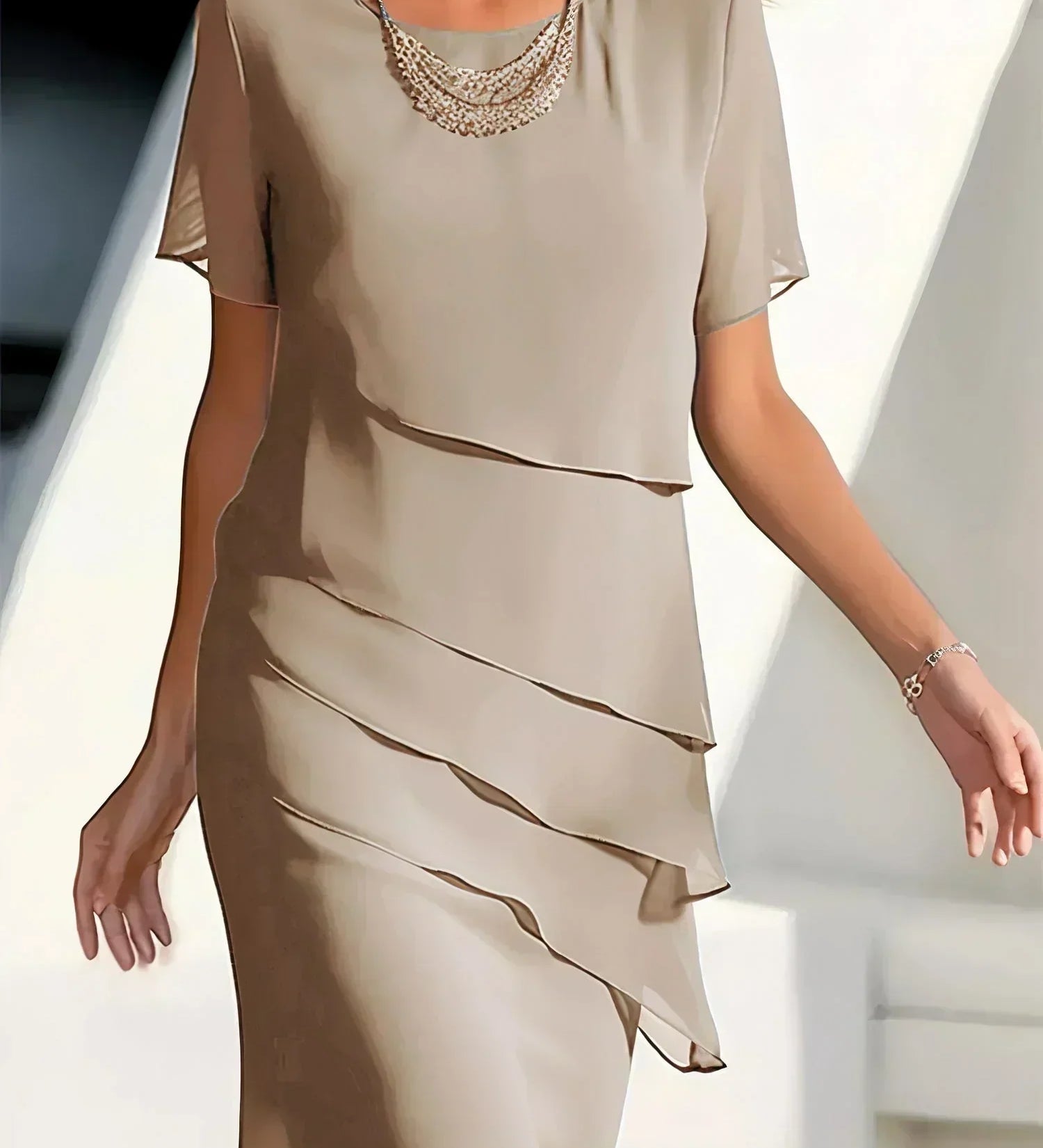 Ilinca – Midi šaty z chiffon s překrývajícími se vrstvami