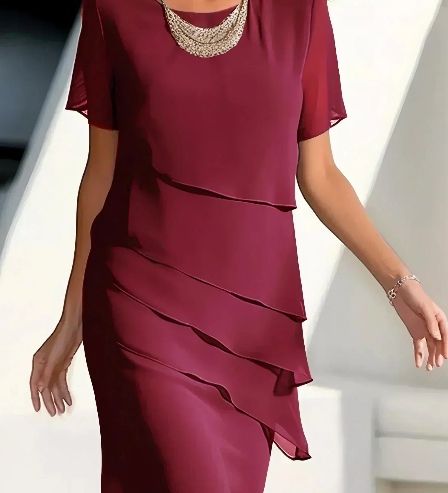 Ilinca – Midi šaty z chiffon s překrývajícími se vrstvami
