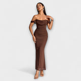 Ione - Šaty Bodycon s odhalenými rameny a řasením