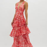 Monica – Midi šaty s volány a otevřeným zadním dílem