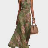 Livia - Elegantní Maxi Šaty Halter s Květinami