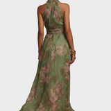Livia - Elegantní Maxi Šaty Halter s Květinami