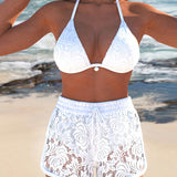 Laluna® | Elegantní jednobarevný krajkový bikinový set