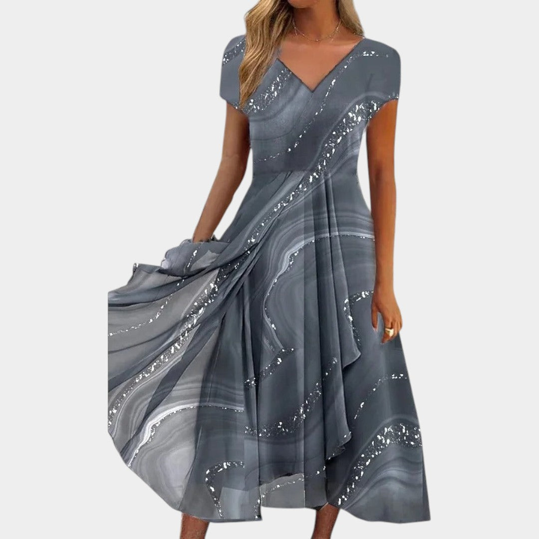 Tereza – Elegantní midi šaty s výstřihem do V