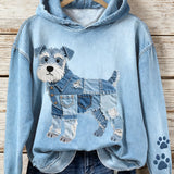 Lola - Džínová mikina pro dámy Patchwork Art Schnauzer se vzorem psa