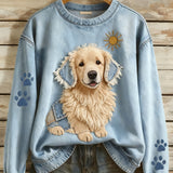 Chica - Dámská mikina s dlouhými rukávy v retro stylu Patchwork Umění Zvířat Tisk Casual Comfort
